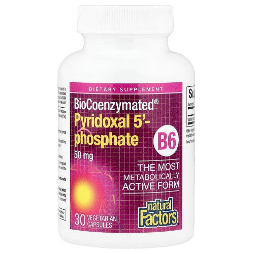 Natural Factors, BioCoenzymated®, B6, пиридоксаль 5'-фосфат, 50 мг, 30 вегетарианских капсул